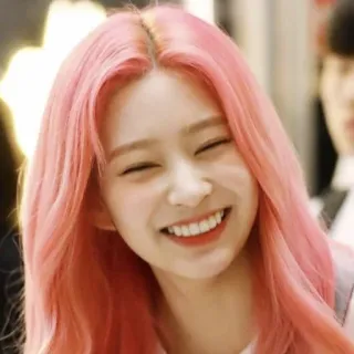 🛒 0a4b4382 vrouw, glimlach, roze haar, portret, blij, aziatisch, jong, meisje telegram sticker