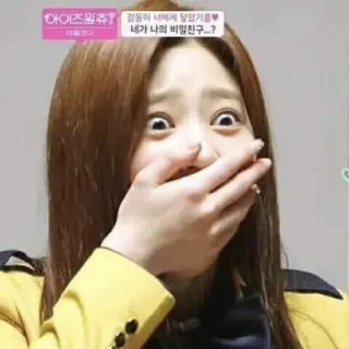 🛒 60902473 아이즈원 츄? 감똘이 너에게 맡겼을 ㅋ 네가 나의 비밀친구...? k-pop, reactie, geschokt, korea, meme telegram sticker