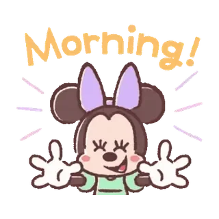 💕 2215876d Minnie Mouse Morning! 米妮, 早上, 问候, 卡通, 可爱 telegram sticker