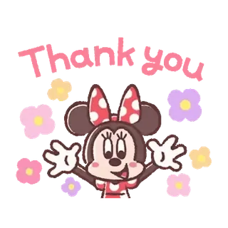 💕 3dfec154 Minnie Mouse Thank you 米妮老鼠, 谢谢, 卡通, 可爱, 问候, 花 telegram sticker