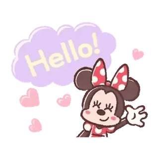💕 acfd07e5 Minnie Mouse Hello! 米妮老鼠, 迪士尼, 卡通, 你好, 问候, 爱心, 可爱, 友善 telegram sticker