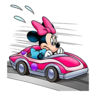 🚘 485533f6 Minnie Mouse Minnie Mouse, hoạt hình, lái xe, xe hơi, xe hơi màu hồng, Disney telegram sticker
