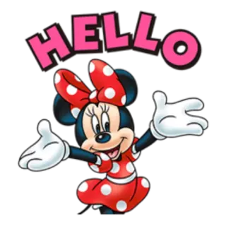 😇 75268f2f Minnie Mouse HELLO hoạt hình, chuột, Disney, lời chào telegram sticker