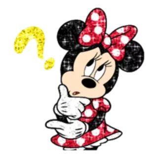 ❓ 441a55f4 Minnie Mouse Minnie Mouse, Disney, tokoh kartun, pertanyaan, berpikir, ilustrasi whatsapp sticker