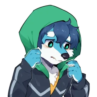 🙁 cb97ecde Furry, Lupo, Felpa con cappuccio, Ansioso, Carino, Cartone animato, Blu whatsapp sticker