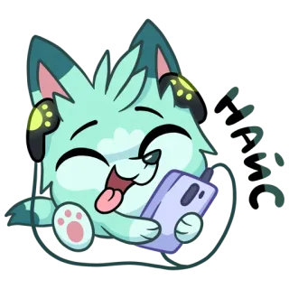 👏 b6b419db 狼, かわいい, 動物, ヘッドホン, 電話, 漫画 telegram sticker