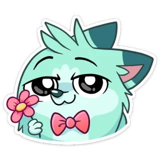 🌺 637e93d2 漫画, 動物, 可愛い, 花, 蝶ネクタイ, 猫 telegram sticker