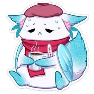 🤒 3cfe0f0c 아픈, 만화, 동물, 귀여운, 카와이, 빨리 나으세요, 체온계 telegram sticker