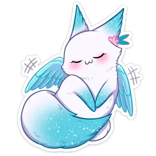☺️ 4abfef02 lis, słodki, zwierzę, kawaii, skrzydła, śpiący, błyszczący telegram sticker