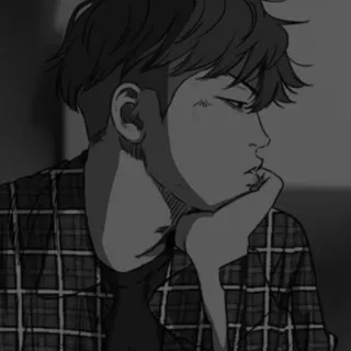 🛢 0c6422fa Anime, Anak laki-laki, Hitam putih, Penuh renungan, Kontemplatif, Potret whatsapp sticker