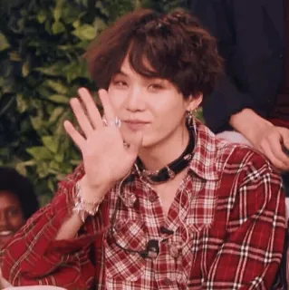 🖐 cb6c5160 persona, hombre, saludando, retrato, camisa de franela, Kpop telegram sticker