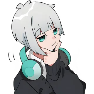 🤔 42e01b21 Anime, Cartoon, Charakter, Kopfhörer, Denkend, Graue Haare, Nachdenklich, Digitale Kunst telegram sticker