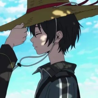 🌊 2ea57829 Anime, Garçon, Chapeau de paille, Nuages, Ciel whatsapp sticker