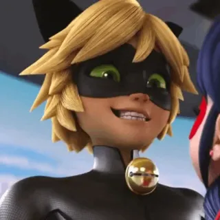🗼 6f0296d2 Cat Noir Miraculous Ladybug cat noir, miraculous ladybug, cartoon, character, mask, grin, animated telegram sticker