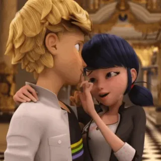 🗼 c803bd35 Marinette Dupain-Cheng Miraculous: Tales of Ladybug & Cat Noir Marinette, Ladybug, Adrien, Cat Noir, romance, kiss, animated, miraculous ladybug telegram sticker