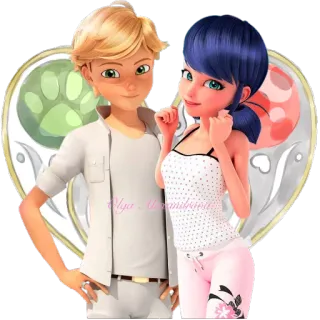 👫 22b66c5b Adrien Agreste and Marinette Dupain-Cheng Miraculous: Tales of Ladybug & Cat Noir Olya.Mamihao animé, série tv, ladybug, chat noir, couple, dessin animé whatsapp sticker