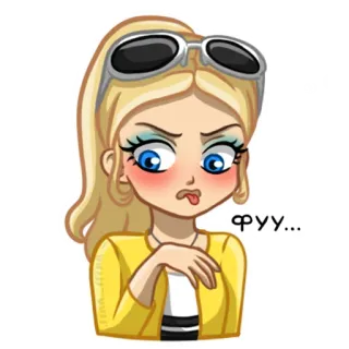 🤢 854fbba5 ФУУ... 卡通, 生气, 金发, 眼镜, 吐舌头, 表情, 厌恶 telegram sticker