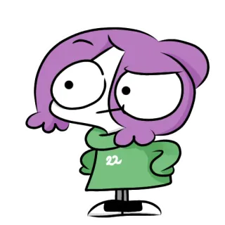 🤨 450cc689 22 cartoon, character, sticker, purple hair, green sweater, number 22, eyes, mouth telegram sticker