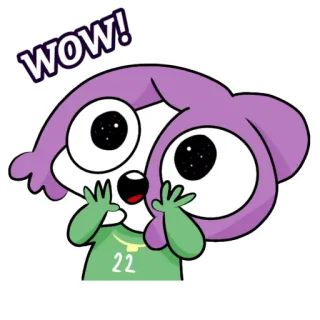 🤩 51a2b60e WOW! cartoon, exclamation, happy, character, purple hair, wow, amazement telegram sticker