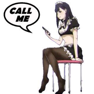 📞 a3a7f695 CALL ME Anime, Empregada, Me liga, Garota, Sentada, Bolha, Mensagem whatsapp sticker