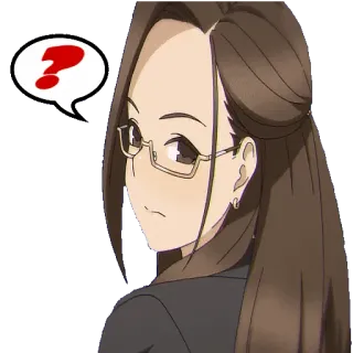 ❓ c1570e1f Anime, Mulher, Óculos, Ponto de interrogação, Pensando, Personagem whatsapp sticker