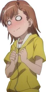😳 987a6a21 Misaka Mikoto A Certain Scientific Railgun anime, dziewczyna, rumieniec, zszokowana, żółty, bluza z kapturem telegram sticker