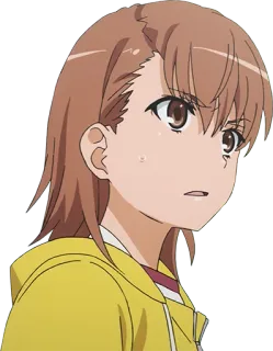 😧 f749596a Misaka Mikoto A Certain Scientific Railgun anime, dziewczyna, kreskówka, postać, brązowe włosy, żółta kurtka telegram sticker