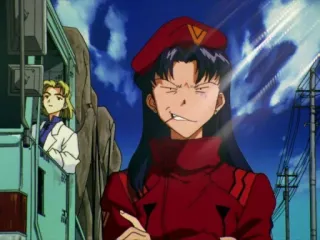 😠 046c897c Misato Katsuragi Neon Genesis Evangelion Anime, Misato, Evangelion, Rojo, Boina telegram sticker