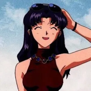 😅 2983c7bf Misato Katsuragi Neon Genesis Evangelion anime, chica, verano, sonrisa, misato, evangelion telegram sticker