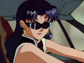 😎 6b069576 Misato Katsuragi Neon Genesis Evangelion Anime, Personaje, Conduciendo, Coche, Gafas de sol, Misato telegram sticker