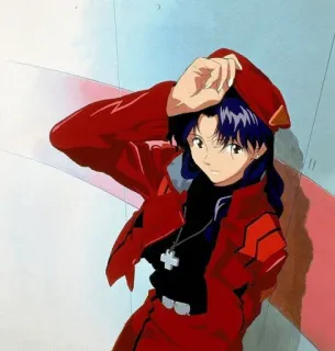😊 9e6f7038 Misato Katsuragi Neon Genesis Evangelion Anime, Misato Katsuragi, Evangelion, chaqueta roja, personaje, Manga telegram sticker