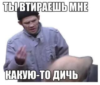 😠 391fdcfc ТЫ ВТИРАЕШЬ МНЕ
КАКУЮ-ТО ДИЧЬ homem, dedo do meio, ofensivo, russo, meme, rude telegram sticker