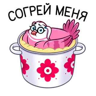 🥶 3c338462 СОГРЕЙ МЕНЯ 鸟, 锅, 烹饪, 卡通, 可爱, 动物 telegram sticker