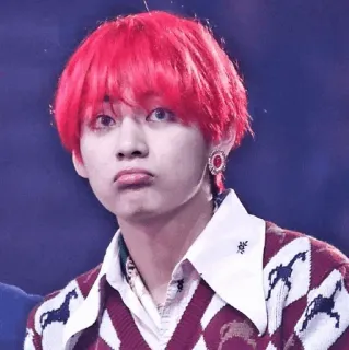 😐 b45aaad5 V V, BTS, K-pop, piosenkarz, rude włosy, nadąsanie, idol, koreański telegram sticker