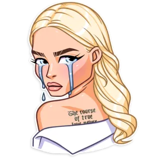 😭 91d5f98f The course of true love never 泣く, 悲しい, 涙, 女性, 女の子, ブロンド, タトゥー, 愛 telegram sticker