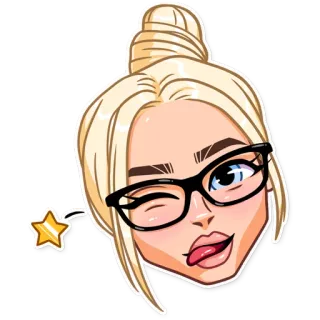 😜 f39c455c 女性, 顔, ブロンド, メガネ, ウィンク, 星 telegram sticker