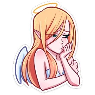 😕 3e84ce54 ángel, halo, elfo, triste, alas, dibujo animado telegram sticker