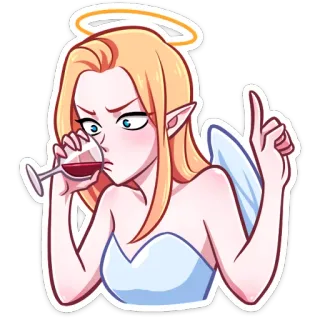 🍷 65ada52a ángel, vino, bebiendo, dibujos animados, mujer, halo, elfo telegram sticker