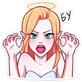 👻 72d5e33c БУ ángel, mujer, dibujo animado, pegatina, malvado, rubia telegram sticker