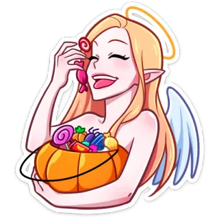 🎃 b33855fa ángel, caramelo, halloween, elfo, mujer, rubia, dibujos animados telegram sticker