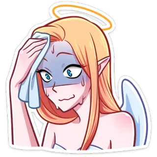 🥵 efdab23b ángel, sudando, nervioso, dibujos animados, pegatina, femenina, halo telegram sticker