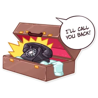 📞 2c9a1704 I'LL CALL YOU BACK! โทรศัพท์, กระเป๋าเดินทาง, โทร, การสื่อสาร, วินเทจ, เรโทร, หมุน telegram sticker