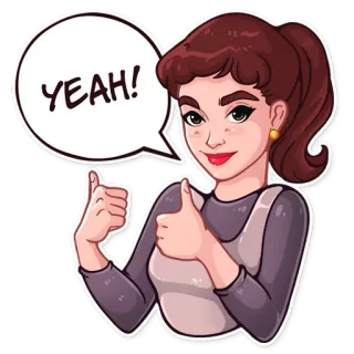 👍 68aecda0 YEAH! การ์ตูน, ผู้หญิง, ผู้หญิง, บวก, ยกนิ้วให้, ใช่ telegram sticker