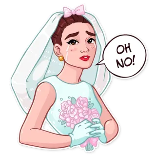 😭 8d6bc171 OH NO! เจ้าสาว, งานแต่งงาน, น้ำตา, เศร้า, โอ้ไม่, ช่อดอกไม้, ชุด telegram sticker