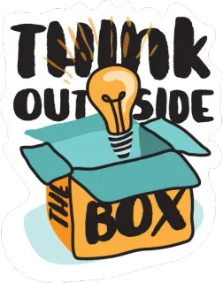 📦 fce7baaf THINK OUTSIDE THE BOX pensée, idée, ampoule, boîte, innovant, créativité, hors cadre whatsapp sticker