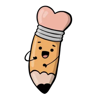 ❤️ 5c8f690b potlood, schattig, kawaii, cartoon, kantoorartikelen, gum, hart telegram sticker