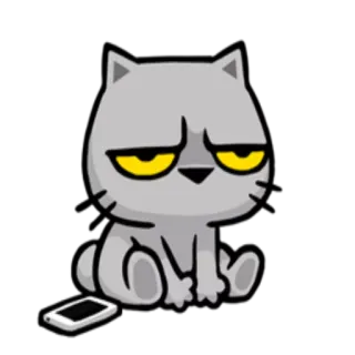 😞 393c80c2 猫, 動物, 悲しい, 漫画, 座っている, 電話 telegram sticker