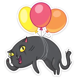 🖕 7e5961ec 猫, 气球, 飞行, 卡通, 动物, 可爱 telegram sticker