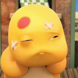 🗿 496e29f4 cartoon, sad, injured, bandages, yellow, character telegram sticker