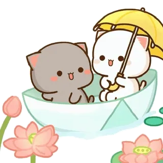 🛶 688a9091 gatos, lindo, barco, paraguas, dibujos animados, animales whatsapp sticker